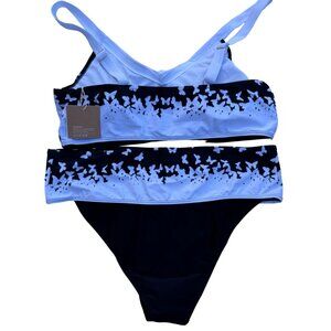 Noracora Butterfly Print Two-Piece Bikini Set Swim XXL Black & White Beach NWT